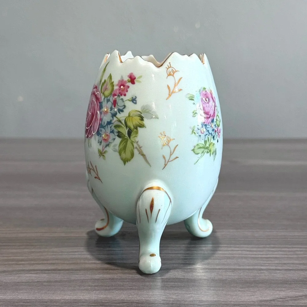 Vtg NAPCO National Potteries Footed Egg Planter Rose Floral Porcelain Vase Japan